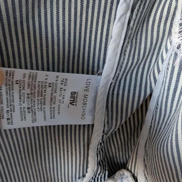 LOVE MOSCHINO Distressed Blue and White Striped Cotton Blazer US Size 2 - Picture 9 of 9